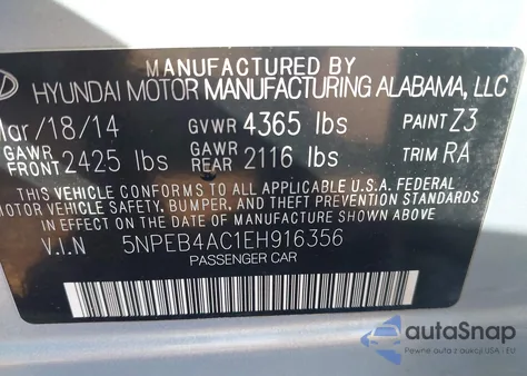 2014 Hyundai Sonata Gls from USA, damaged, VIN 5NPEB4AC1EH916356